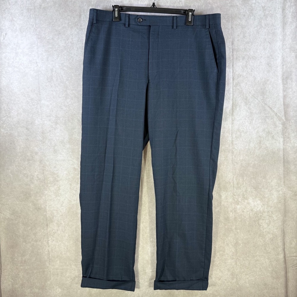 Chaps Dress Pants Men‎ 36x34 Blue Windowpane Check Flat Front Cuffed Business
